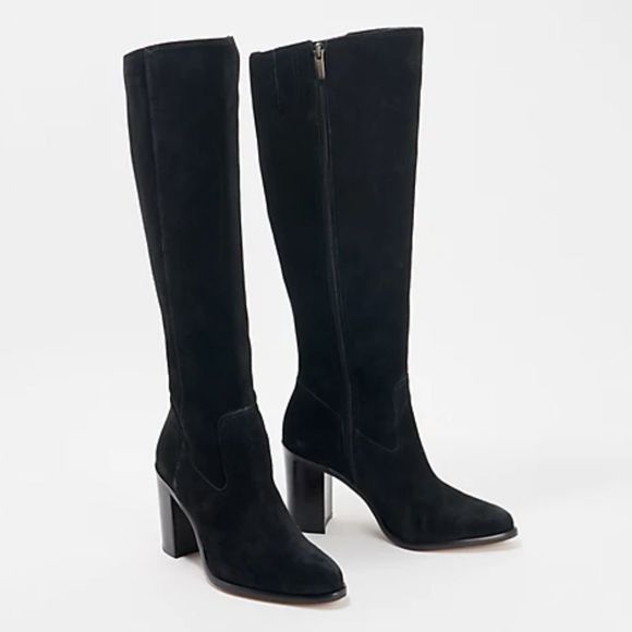 Vince Camuto Black Suede Heeled Boots - Picture 1 of 9